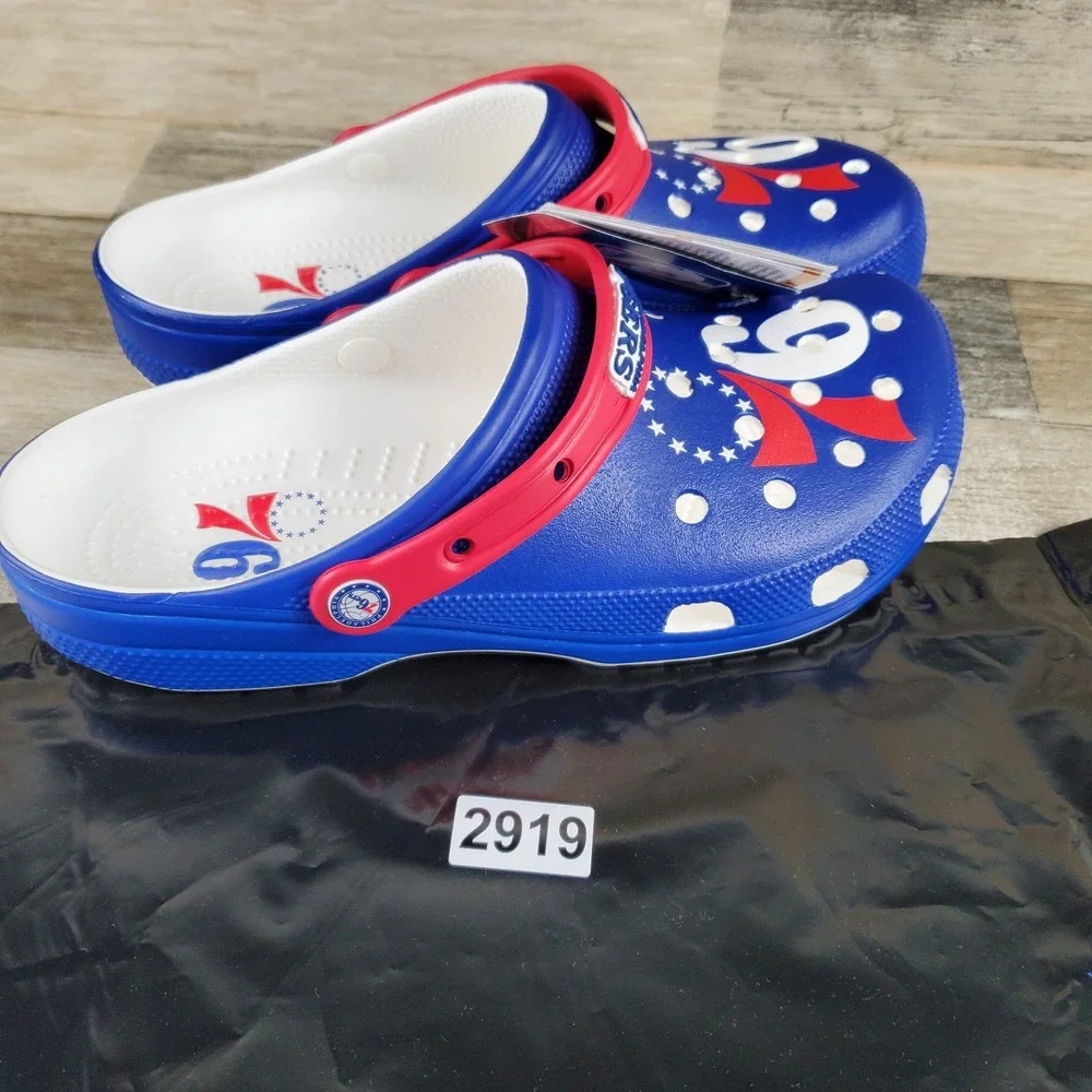 Crocs NBA Philadelphia 76ers Classic Mens Clogs Sz 11 Blue Red Rubber Slingback